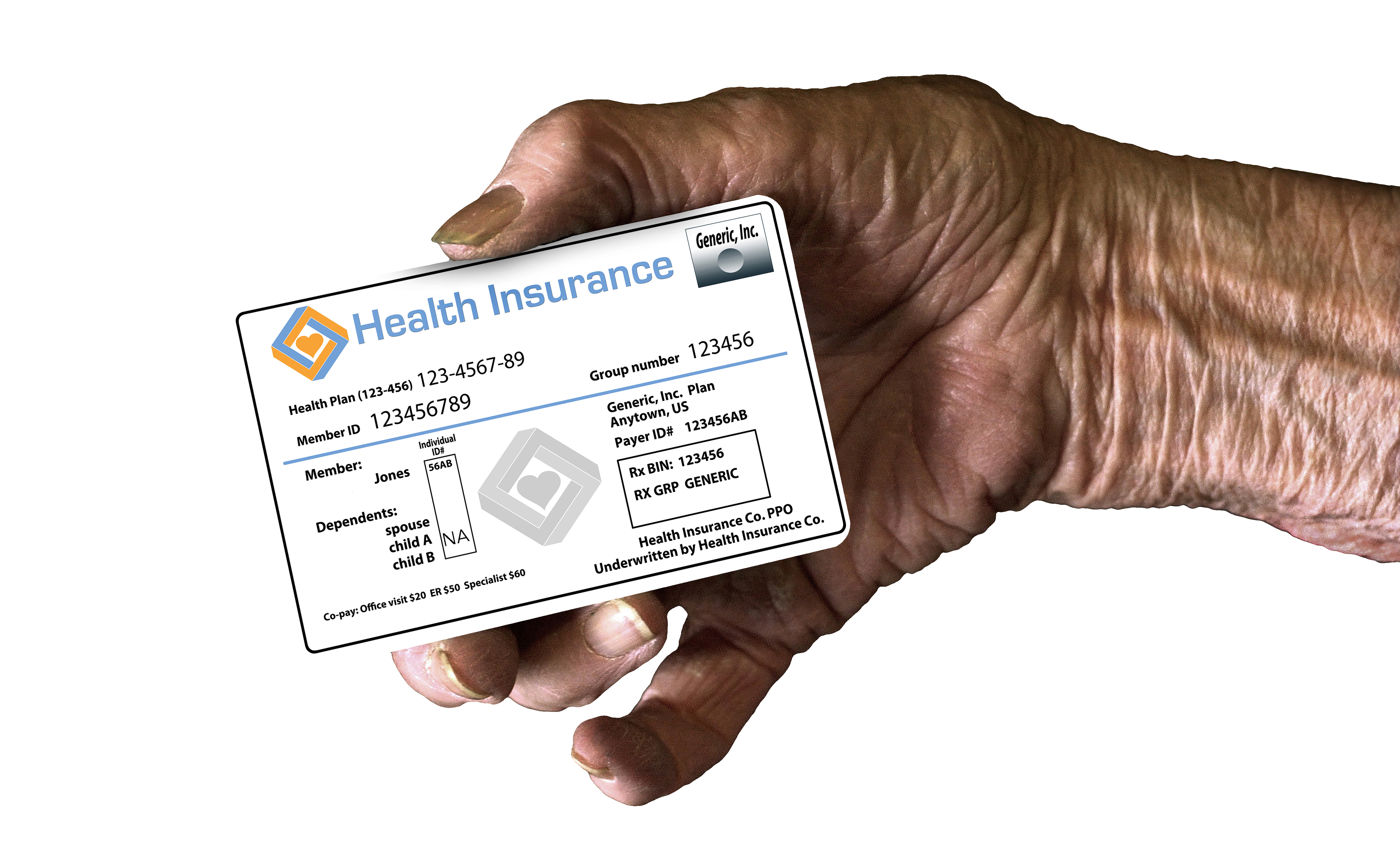 Medical insurance Card. Health insurance Card. Insurance Card Group number. Member id